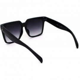 Rectangular Womens Horn Rim Boyfriend Plastic Squared Rectangle Sunglasses - Black Smoke - CW18SHNLSWS $15.06