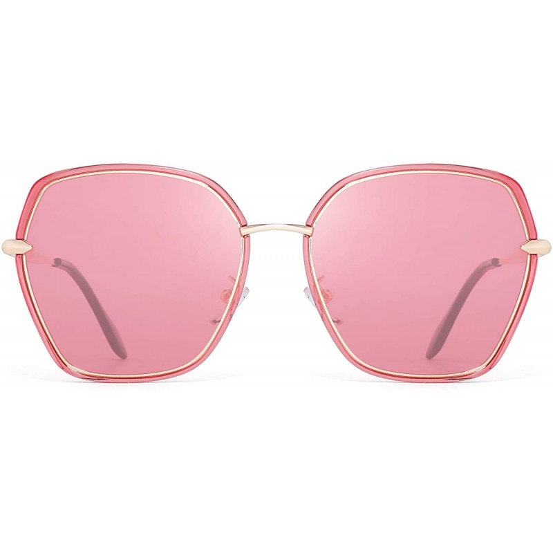 Oversized Oversized Polarized Sunglasses for Women Polygon Designer Shades UV400 - Pink Gold Frame / Ploarized Pink Lens - CZ...