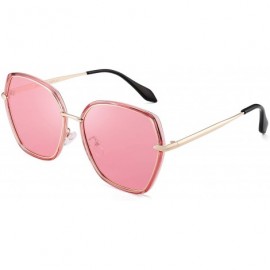 Oversized Oversized Polarized Sunglasses for Women Polygon Designer Shades UV400 - Pink Gold Frame / Ploarized Pink Lens - CZ...