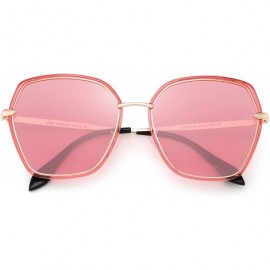 Oversized Oversized Polarized Sunglasses for Women Polygon Designer Shades UV400 - Pink Gold Frame / Ploarized Pink Lens - CZ...