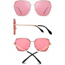 Oversized Oversized Polarized Sunglasses for Women Polygon Designer Shades UV400 - Pink Gold Frame / Ploarized Pink Lens - CZ...