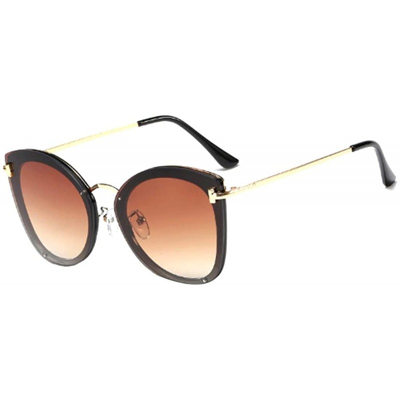 Cat Eye Women's Fashion Retro Metal Plastic Round Frame Cat Eye Sunglasses - Black Brown - CP18W5I5RYR $11.96