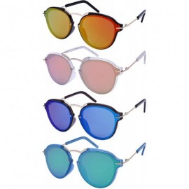 Oval Modern Tablet Sunnies w/Flat Color Mirror Lens 32204-FLREV - Clear Grey+gold - CY12NTE40AG $8.76