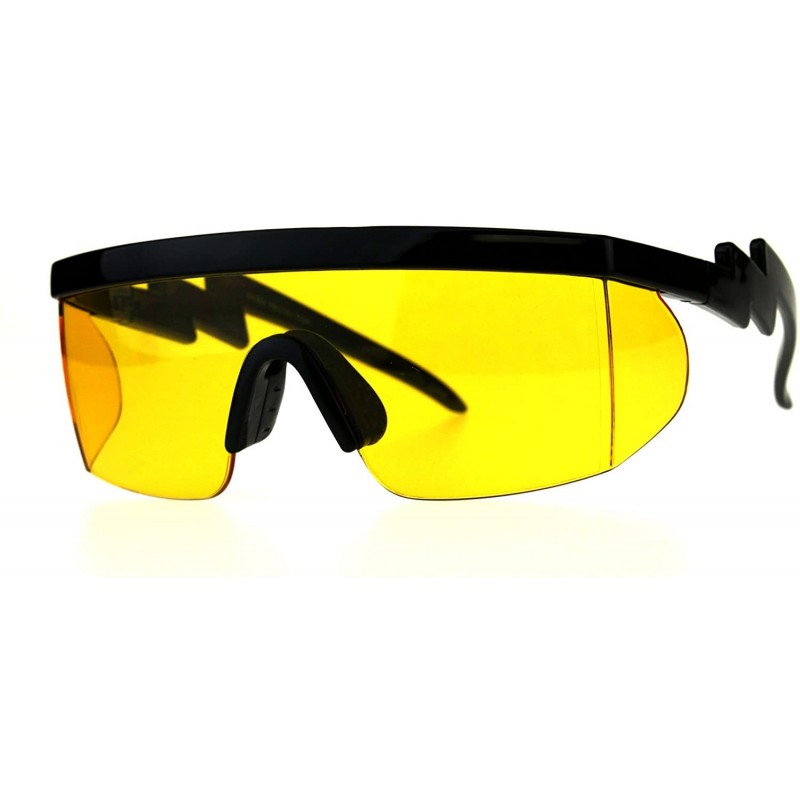 Oversized Flat Top Crooked Bolt Arm Goggle Style Pop Color Lens Shield 80s Sunglasses - Black Yellow - CW18DSTDIAH $12.10