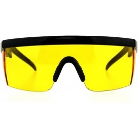 Oversized Flat Top Crooked Bolt Arm Goggle Style Pop Color Lens Shield 80s Sunglasses - Black Yellow - CW18DSTDIAH $12.10