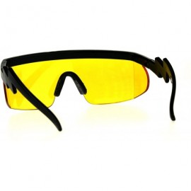 Oversized Flat Top Crooked Bolt Arm Goggle Style Pop Color Lens Shield 80s Sunglasses - Black Yellow - CW18DSTDIAH $12.10