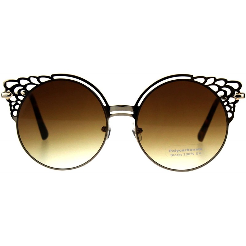 Round Round Wing Top Sunglasses Womens Cutout Fashion Shades UV 400 - Gold - CV18EY8AUI4 $10.35