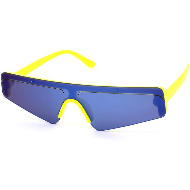 Shield Shield Robotic Exposed Mirror Lens Plastic Sunglasses - Yellow Blue Mirror - C318WY6SGDQ $12.56