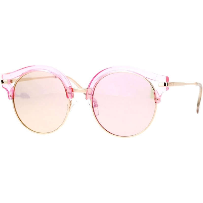 Round Womens Fashion Sunglasses Round Circle Accent Top Mirror Lens - Pink - C1187SIEM7G $12.39