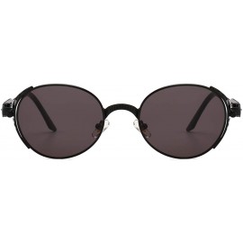 Round Vintage Oval Sunglasses Male Metal Frame Round Sun Glasses for Women Punk Style - Full Black - C718H859KZ9 $11.35