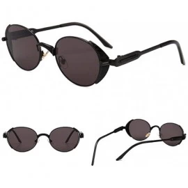 Round Vintage Oval Sunglasses Male Metal Frame Round Sun Glasses for Women Punk Style - Full Black - C718H859KZ9 $11.35