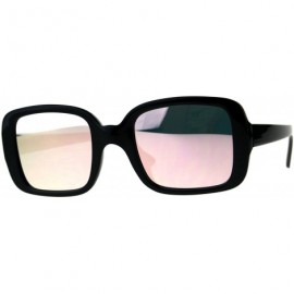 Rectangular Womens Thick Plastic Minimal Color Mirror Mod Sunglasses - Black Pink - CW18C7IY7C2 $8.86