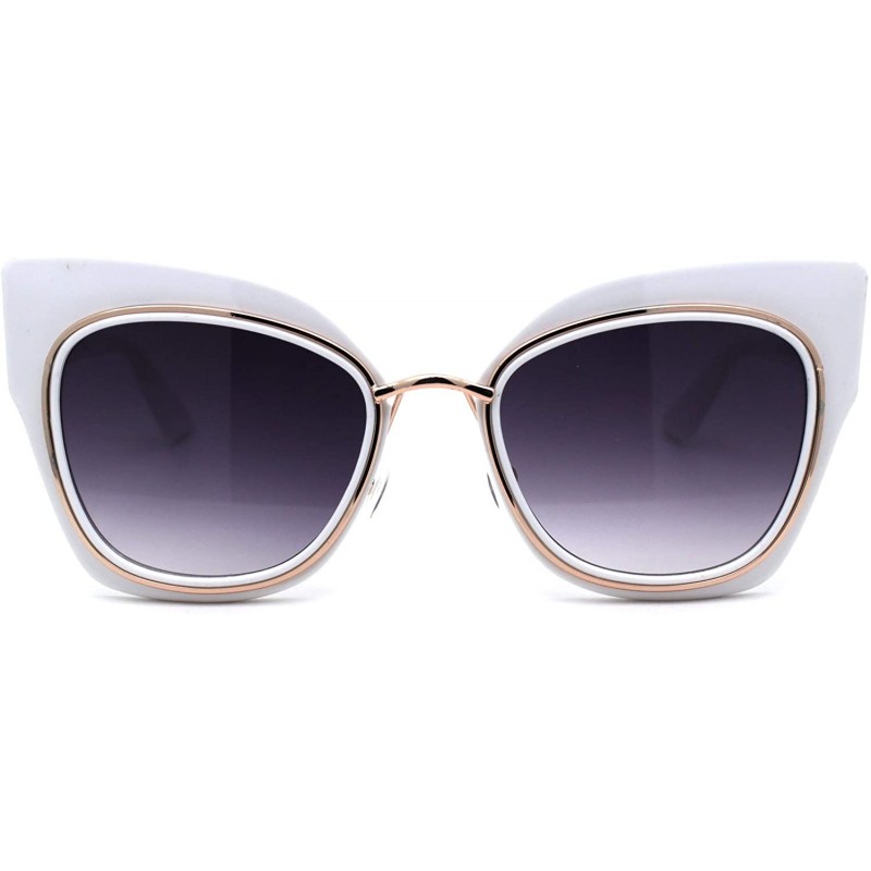 Butterfly Womens Double Rim Thick Cat Eye Retro Fashion Sunglasses - White Gold Smoke - C4194OMCX5X $10.89