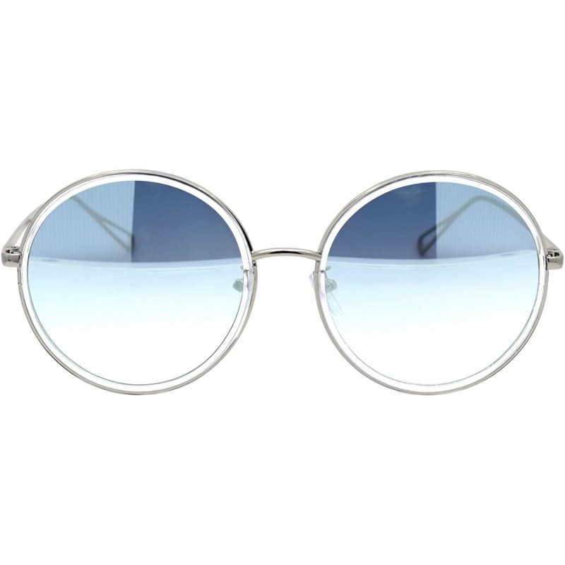 Oversized Womens Oversized Round Sunglasses Metal & Plastic Double Frame UV 400 - Silver Clear (Blue Mirror) - C4195OT5LSL $9.89