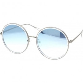 Oversized Womens Oversized Round Sunglasses Metal & Plastic Double Frame UV 400 - Silver Clear (Blue Mirror) - C4195OT5LSL $9.89