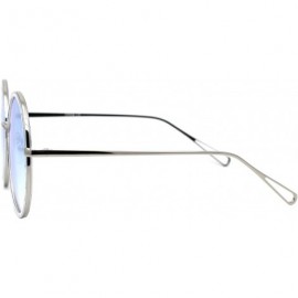 Oversized Womens Oversized Round Sunglasses Metal & Plastic Double Frame UV 400 - Silver Clear (Blue Mirror) - C4195OT5LSL $9.89