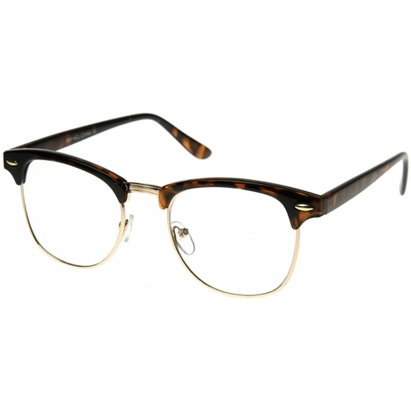 Semi-rimless Vintage Inspired Classic Horn Rimmed Nerd Horn Rimmed UV400 Clear Lens Glasses - Clear - Tortoise-gold - CK116Q2...