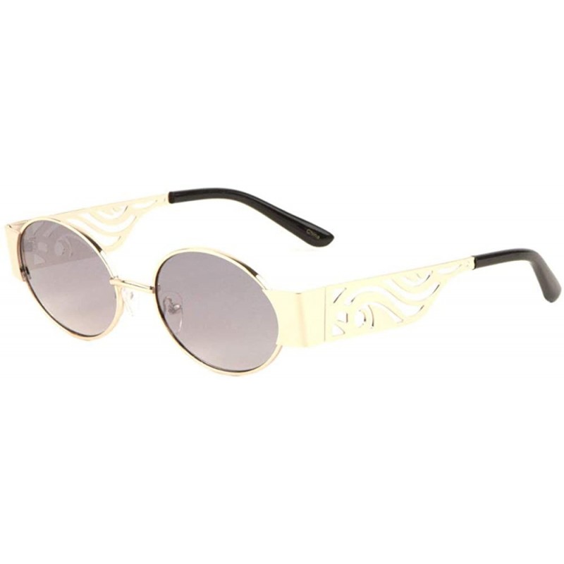 Oversized Retro Oval Frame Oversized Metal Cut Temple Sunglasses - Smoke - CW197S69QXU $18.02