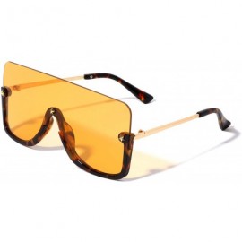 Rectangular Star Stud Semi Rimless Flat Top One piece Shield Lens Rectangular Sunglasses - Orange Demi - CO1993UMQ2D $14.38