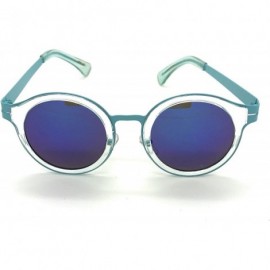 Round Retro Fashion P3 Frame Round Horn Rimmed Color Lens Sunglasses - Blue - CR17YXUN2WC $7.80