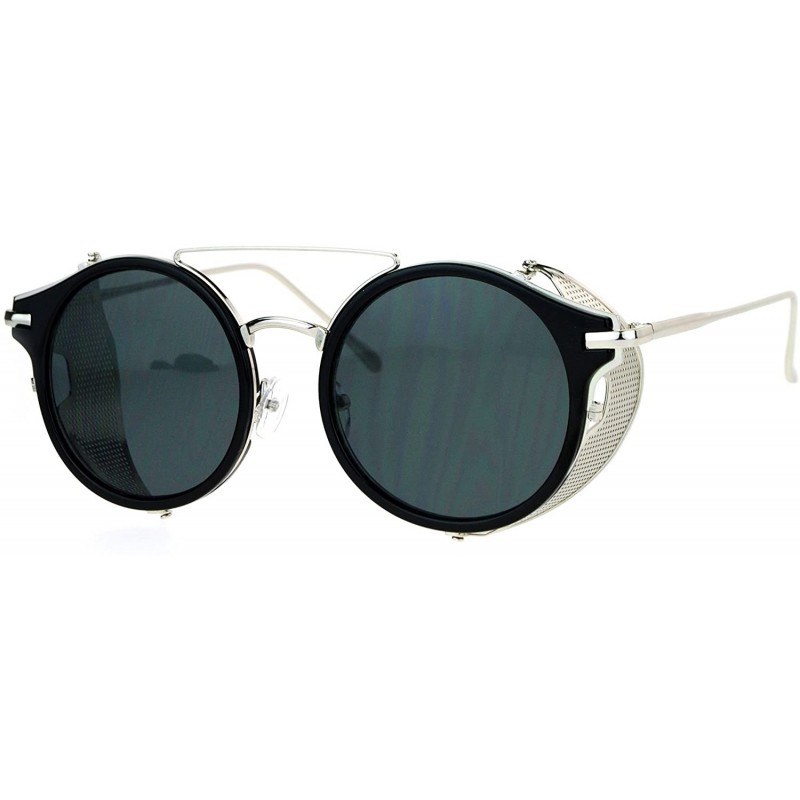 Shield Steam Punk Vintage Folding Side Visor Round Pilot Sunglasses - Silver Black - CN12N6KOZEK $12.88