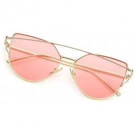 Round Cat Eye Mirrored UV400 Sunglasses with Twin-Beams Classic Metal Frame Flat Lens for Women - C718049XUXQ $11.96