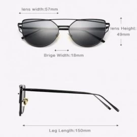 Round Cat Eye Mirrored UV400 Sunglasses with Twin-Beams Classic Metal Frame Flat Lens for Women - C718049XUXQ $11.96