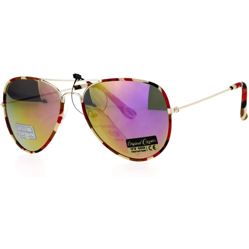 Aviator Camo Camouflage Print Fabric Frame Aviator Sunglasses Unisex UV 400 - Red Camo - CF187YU8UTG $8.11