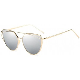 Cat Eye Cat Eye Mirrored Strikethrough Lens Metal Frame Womens Sunglassses J6627 - Gold Frame/Silver - CU180WUU9DX $10.00