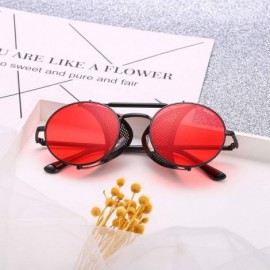 Round Steampunk Sunglasses for Men Women Vintage Retro Round Metal Frame Eyewear Shades - N2 Black Frame Red Lens - C2196WT4N...