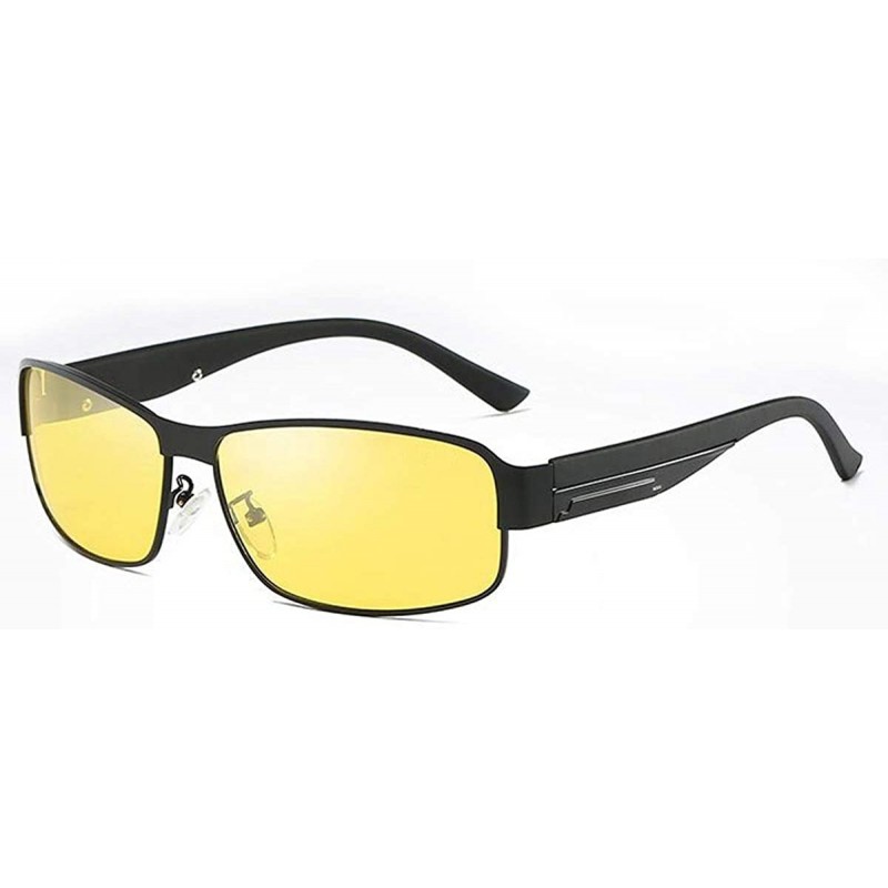 Oval Men's Hot Retro Driving Polarized Sunglasses Metal Frame 100% UV protection - Black-yellow - C918K2X433Q $12.16