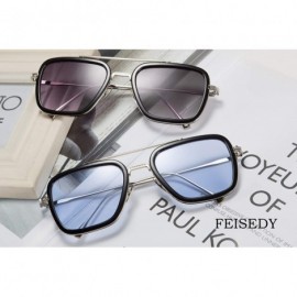 Round Retro Square Sunglasses Tony Sunglasses Trendy Gradient Lens B2510 - Blue Edith - CC18WGN45T5 $12.93