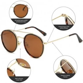 Round Small Round Double Bridge Sunglasses For Women Men Polarized 100% UV Protection - CQ18XT6YT66 $14.11