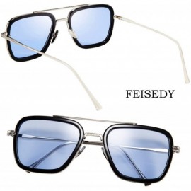 Round Retro Square Sunglasses Tony Sunglasses Trendy Gradient Lens B2510 - Blue Edith - CC18WGN45T5 $12.93