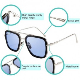 Round Retro Square Sunglasses Tony Sunglasses Trendy Gradient Lens B2510 - Blue Edith - CC18WGN45T5 $12.93