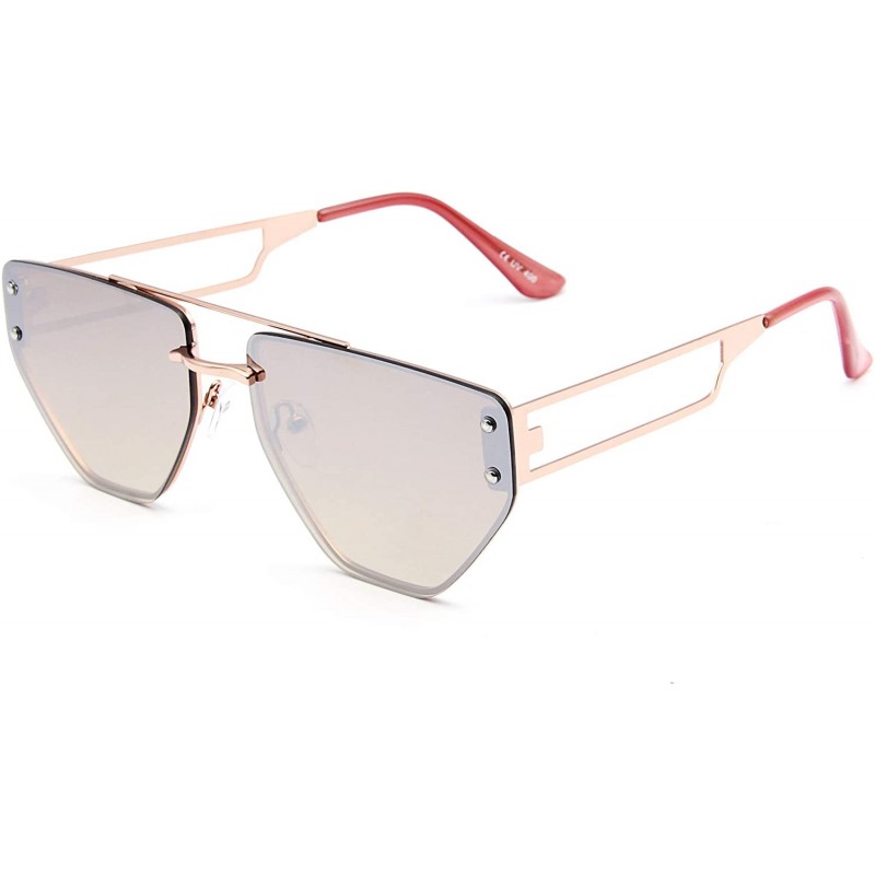 Square New Avaitor Sunglasses- Rimless Metal- Mirrored Lens- Unique Design Sun Glasses - Brown - C718WNEH4ZI $8.34