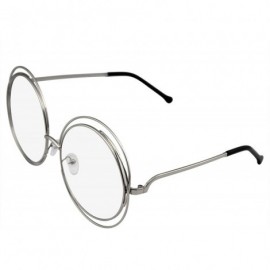 Oversized Retro Indie Dual Metal Oversize Round Mirrored Lens Sunglasses - Clear - CL18TZZWUCD $7.91