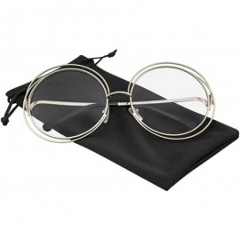 Oversized Retro Indie Dual Metal Oversize Round Mirrored Lens Sunglasses - Clear - CL18TZZWUCD $7.91