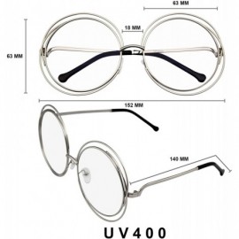 Oversized Retro Indie Dual Metal Oversize Round Mirrored Lens Sunglasses - Clear - CL18TZZWUCD $7.91