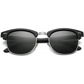 Rimless Classic Semi Rimless Polarized Sunglasses with Metal Rivets - Matte Black/Silver Rimmed - CP18A4RWN2D $13.30