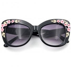 Round Women's S4230B2 Plastic Floral Embellished Party Novelty Cat Eye 53mm Sunglasses (black) Medium - CY121OMURED $22.23