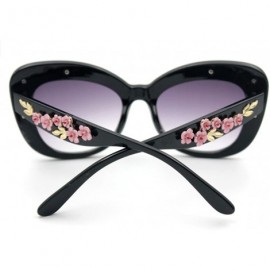 Round Women's S4230B2 Plastic Floral Embellished Party Novelty Cat Eye 53mm Sunglasses (black) Medium - CY121OMURED $22.23