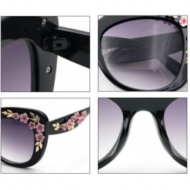 Round Women's S4230B2 Plastic Floral Embellished Party Novelty Cat Eye 53mm Sunglasses (black) Medium - CY121OMURED $22.23