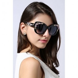 Round Women's S4230B2 Plastic Floral Embellished Party Novelty Cat Eye 53mm Sunglasses (black) Medium - CY121OMURED $22.23