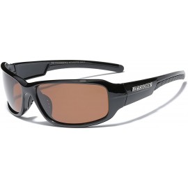 Wrap Driving Fishing Polarized Wrap Around Sports Sunglasses - Black - Brown - CD11OXK1WWF $13.95