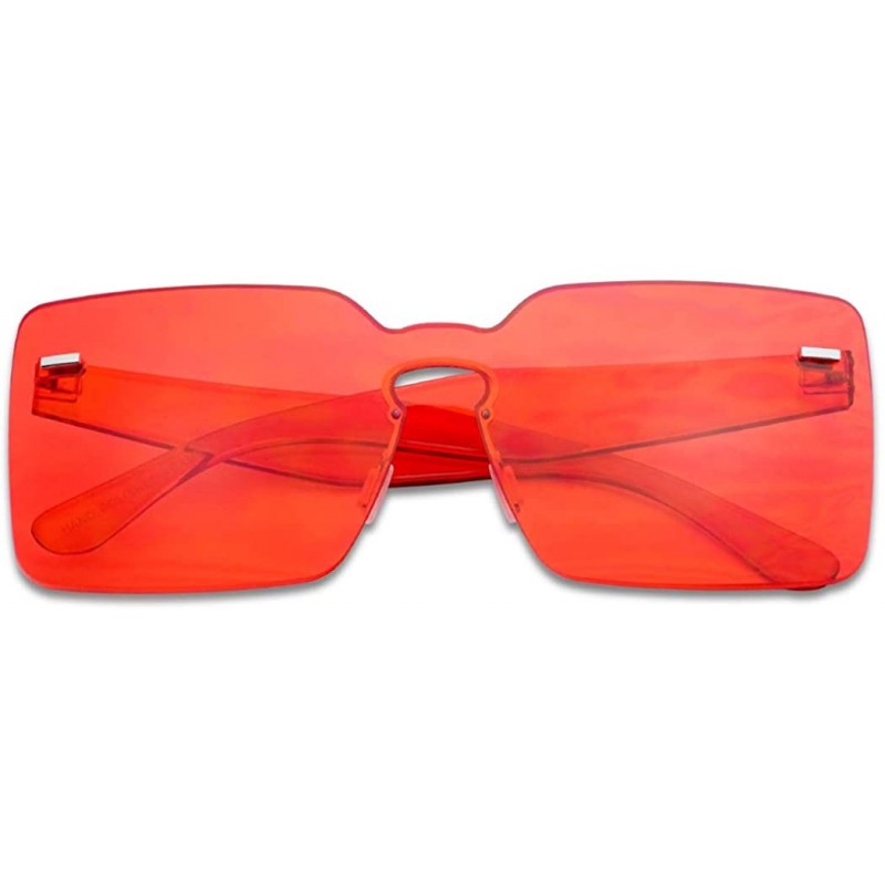 Rimless Colorful Bold Oversize One Piece Mono Block Full Shield Rimless Color Sunglasses - Red - CK18DANACNK $11.12