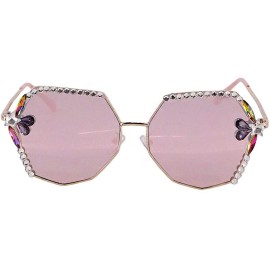 Goggle Sparkling Luxury Crystal Cutting Lens Sunglasses UV 400 Protection Rhinestone Sunglasses Fashion Eyewear - Pink - CZ19...