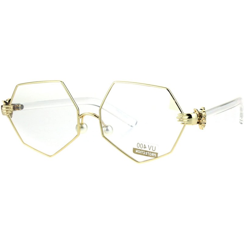 Rectangular Pearl Nose Pad Clown Hand Hinge Squared Metal Rim Eye Glasses - Gold - C8184YDLCC9 $11.57