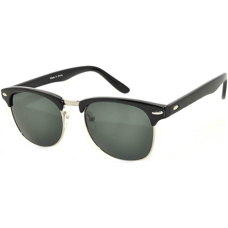 Round Retro Classic Sunglasses Metal Half Frame With Colored Lens Uv 400 - Black-silver Green - C911QDD6I51 $9.23