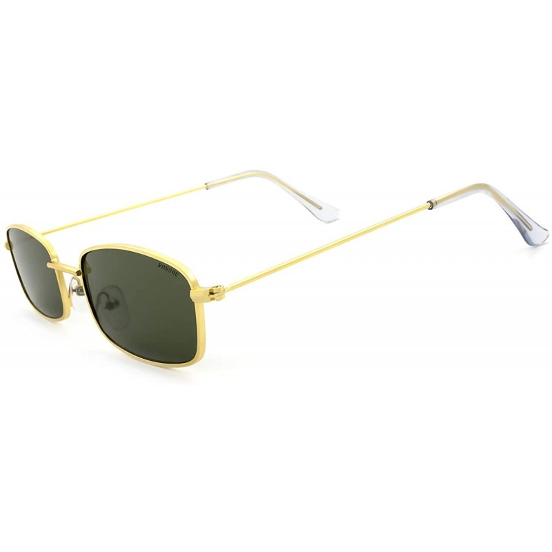 Round New Fashion Trend Vintage Rectangular Small Sunglasses for Men and Women - Golden Frame Green Lens - CJ18U6SN5HS $11.34